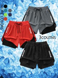 Men's Reflective Striped Faux Two-Piece Shorts Set, Ultimate Comfort and Breathable Fabric for Summer, Perfect for Fitness and Beach Days