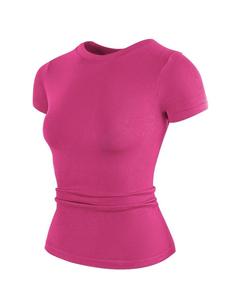 Women's Solid Color Ribbed Sports Tee, Sporty Round Neck Short Sleeve T-Shirt for Daily Outdoor Wear, Ladies Sportswear for All Seasons