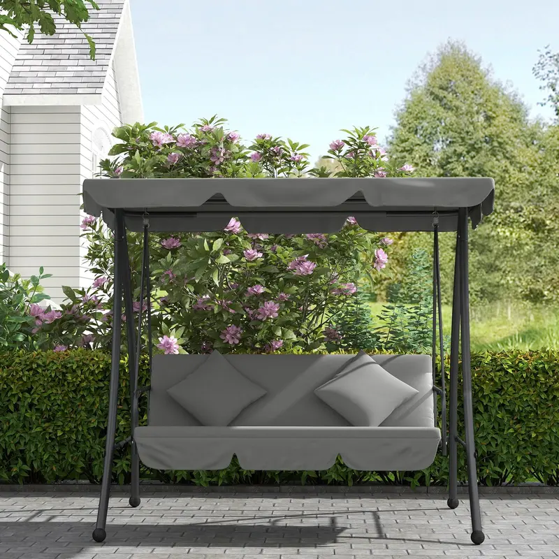 Light Grey 3 Seater Garden Swing Chair Lounger With Cushion and Tilt Canopy by Outsunny 1