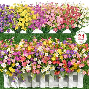 Artificial Flower Bouquet, 12/24pcs Outdoor UV Resistant Plastic Fake Decorative Flowers for Home Indoor Outside Garden, Garden Ornaments, Lifelike Artificial Flower, Realistic Faux Flowers