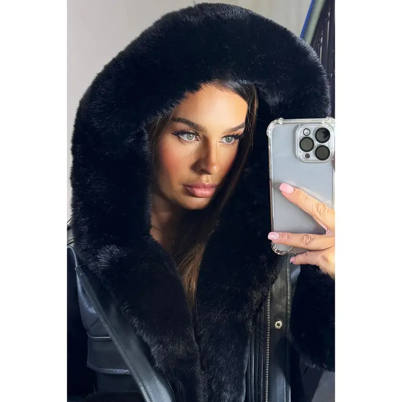 Faux Fur Bomber Jacket In Faux Leather 3
