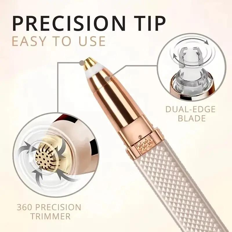 1pc Rechargeable 2-in-1 Eyebrow Razor and Hair Shaver with LED Light - Painlessly Remove Peach Fuzz, Facial Hair, Eyebrows, Lips 2