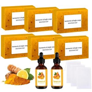 Turmeric Soap & Essential Oil Set, Including 6 Counts Turmeric Soap & 2 Counts Essential Oil & 3 Counts Soap Saver, Daily Skin Care Set for Men & Women
