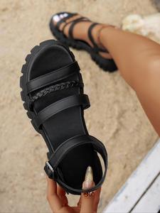 Women's Fashionable Plain Color Platform Sandals, Casual Comfortable Sandals for Summer, Lightweight Breathable Shoes
