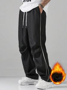 Men's Regular Fit Solid Color Thermal Lined Sweatpants, Casual Comfy Pants for Fall & Winter, Men's Trousers for Daily Wear