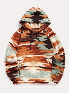 Women's Geometric Print Drawstring Fuzzy Hoodie, Casual Long Sleeve Pocket Hooded Top for Fall & Winter, Hoodies for Women, Women's Clothes for Daily Wear， Hoodies for Women