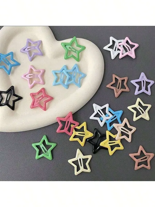 Street 10pcs/Set Women's Red Oil Drop, Star, Waterdrop Pattern Back Head Hair Clips, Suitable For Daily, Home, Commuting And College Outfit Decoration, Simple And Cute Style 2