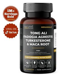 MegaMale | Tong-Kat Ali, Turkesterone, Fadogia Agrestis, and Maca Root - 4 in 1 - Powerful Potent Blend - Ultra Energy Strength Edible Healthcare Daily Dietary Fitness Supplement - Vegan Capsules