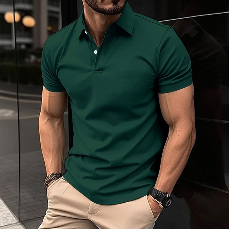 Product Introduction of JJ Summer Short Sleeve Polo Shirt Men Solid Color Button Lapel Button Top Cotton Fabric 12
