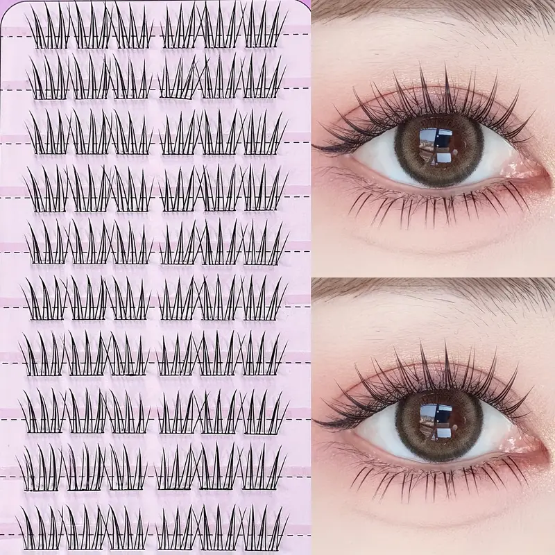 MIXIAOHE 60 Clusters DIY Self-Adhesive False Eyelashes - Natural C/D Curl, 10-15mm Lengths, Reusable Cross/Anime/Fluffy/Cluster Styles for Beginners, No Glue Needed, Korean-Inspired Everyday & Special Occasion Makeup 1