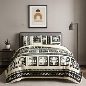 4 Piece Luxury Bedding Set – Includes Duvet Cover, Fitted Sheet, 2 Pillowcases – Super Soft, Breathable Fabric – Elegant, Greek, and Designs – Perfect for Double, King, super king Beds – Easy Care, Machine Washable, Hotel Quality