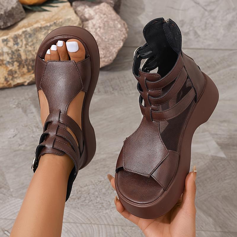 Product Introduction of Women'S White Platform Wedge Sandals - Large Size, Open Toe, Zipper Closure, Faux Cover, Comfortable Chunky Heel for Casual Wear, Casual Wear Sandals|Wide Platform Heels|Synthetic Cover Sandals, Chunky Heel Sandals 4