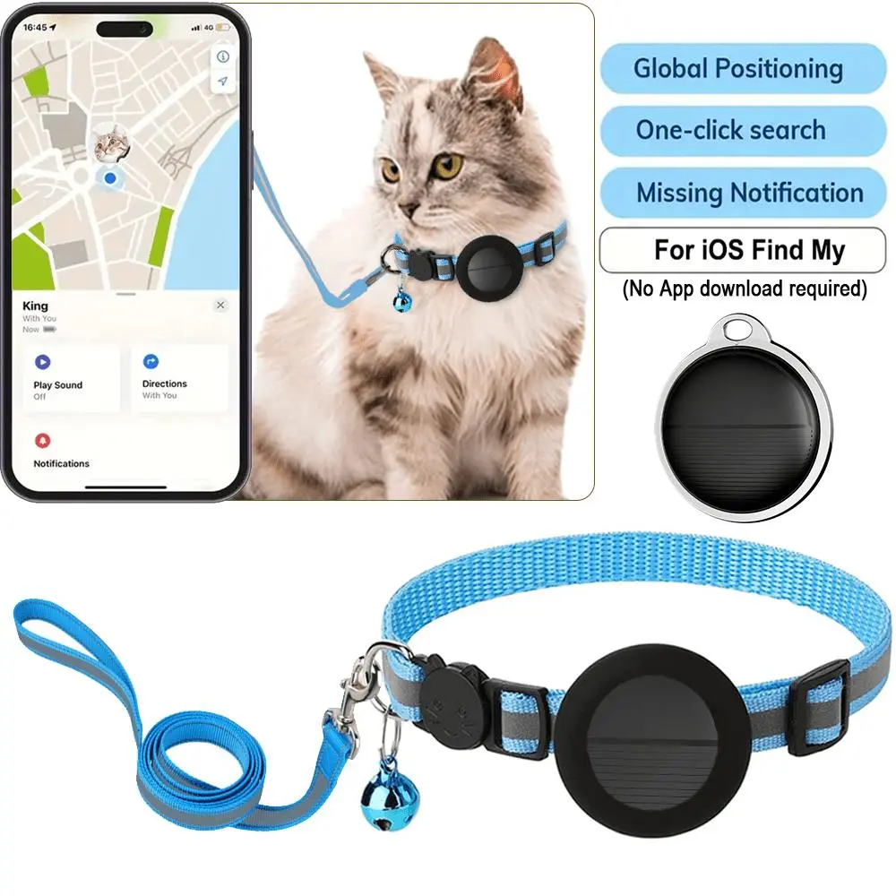 Pet Collar Smart Location GPS Tracker, With Dual Handle Leads, Works With Locates Apple Find My (Apple IOS System Only, Android Devices Are Not Supported). Personalized Smart Item Finder, MFi Certificated, Cat Tracking Device, No Monthly Fee, For Small Do