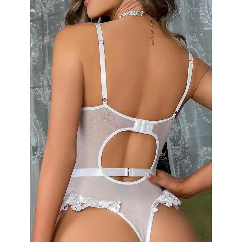 Women's Cut Out Lace Sexy Lingerie Set, Adjustable Strap Sheer Bodysuit & Garter Belt & Stockings, Women's Lingerie & Underwear for All Seasons 4