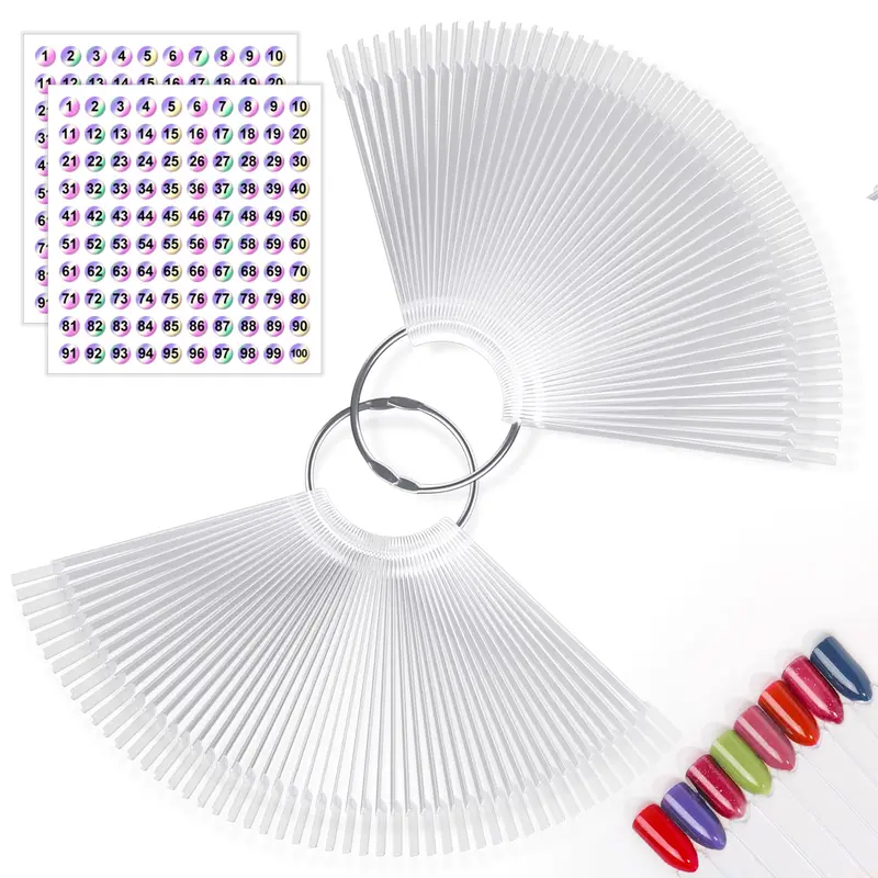 100 PCS Nail Swatch Sticks with labels, Clear Nail Display with Ring Holder, Nail Polish Practices Sticks, Nail Art Display for Nail Art Polish 0