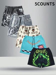 Men's All Over Print Shorts, Casual Comfy Breathable Shorts for Daily Wear, Men's Bottoms for Summer