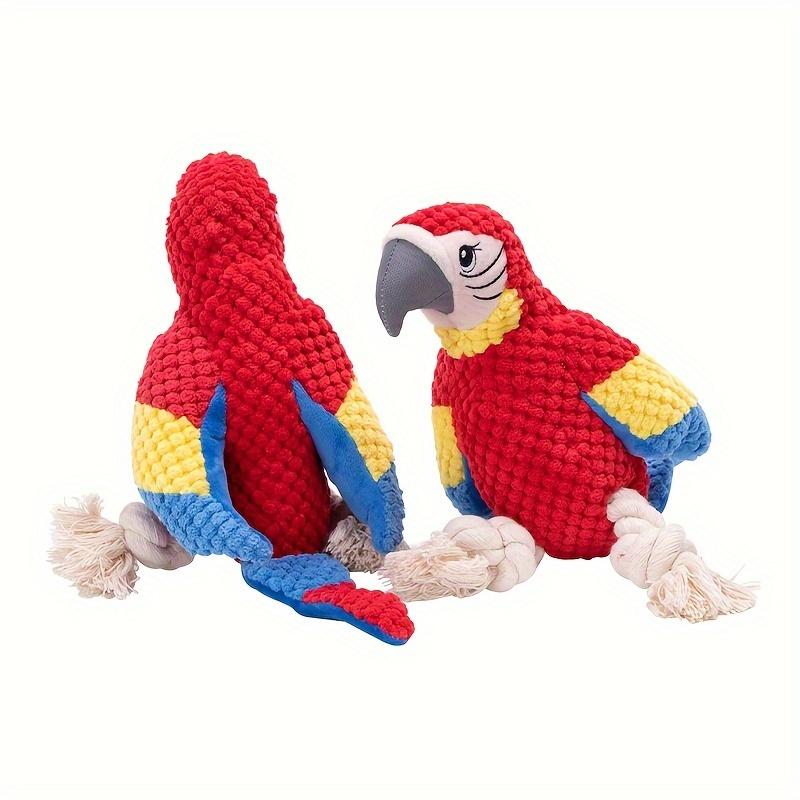 Good Oasis  Red Plush Dog Chew Toy in the Shape of a Parrot, Equipped with Sound Effects for Effective Teeth Cleaning. 2