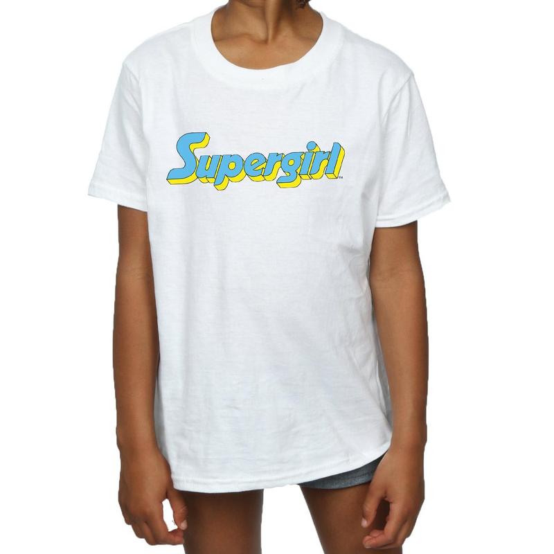 DC Comics Girls Supergirl Text Logo Cotton T-Shirt - White 3