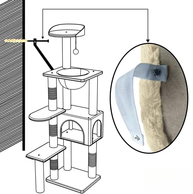 114 UK-GB  Cat Tree with Scratching Post & House, Stable Cat Play Tower, Multi-Level Activity Centre for Indoor Cats, Kitten Climbing Frame, Beige 6