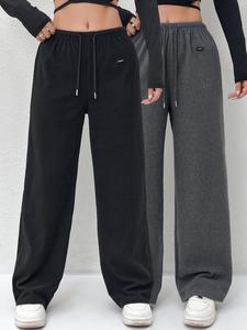 Women's Solid Drawstring Waist Sweatpants, Casual Comfy Pants for Daily Wear, Ladies Bottoms for Fall & Winter