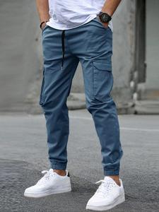 Men's Solid Flap Pocket Drawstring Waist Cargo Pants, Regular Fit Casual Street Jogger Pants for Daily Wear, Men's Trousers for All Seasons, Elastic Waist Cargo, Menswear