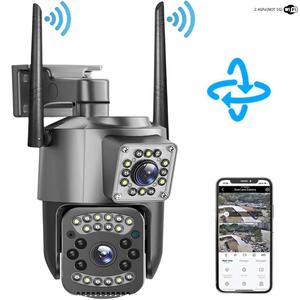 Outdoor Security Camera, 2K Security Camera Outdoor, Dual Lens HD Pan-Tilt 360° View Cameras for Home Security, 2.4GHz WiFi Home Camera