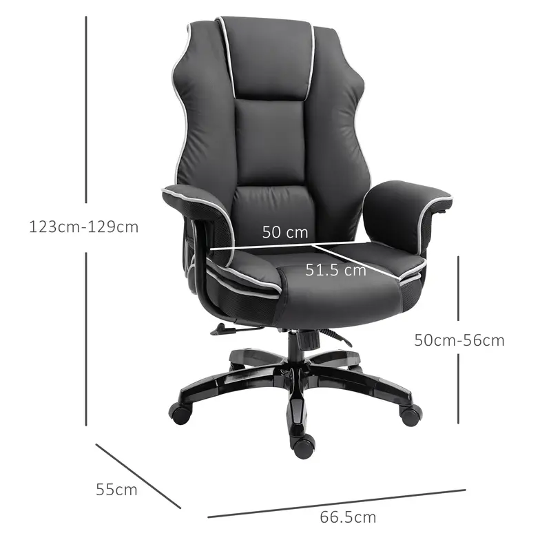 Vinsetto Piped PU Leather Padded High-Back Computer Office Gaming Chair Swivel Desk Seat Ergonomic Recliner w/ Armrests Adjustable Seat Height Black 2