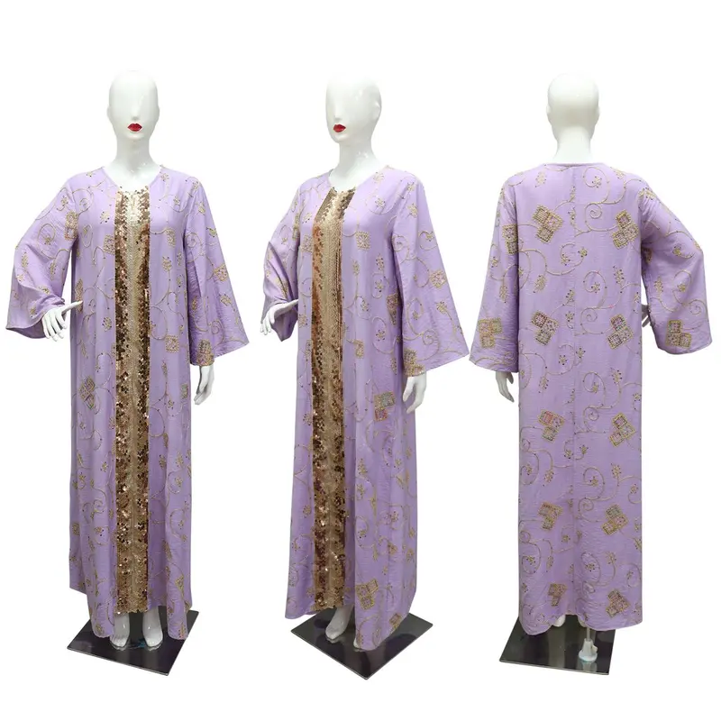 XQY500388 Ethnic pattern embroidered robe with sequined lace elegant dress 5