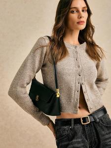 Women's Plain Crop Sweater Cardigan, Casual Long Sleeve Button Front Cardigan for Daily Wear, Ladies Knitwear for All Seasons, Tops