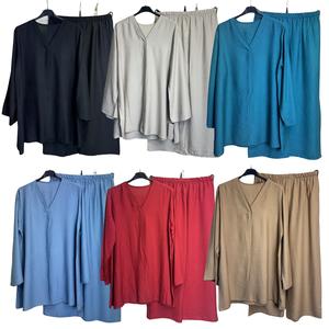 Ladies V Neck Coord Set Top and Trousers Linen Feel UK8-16