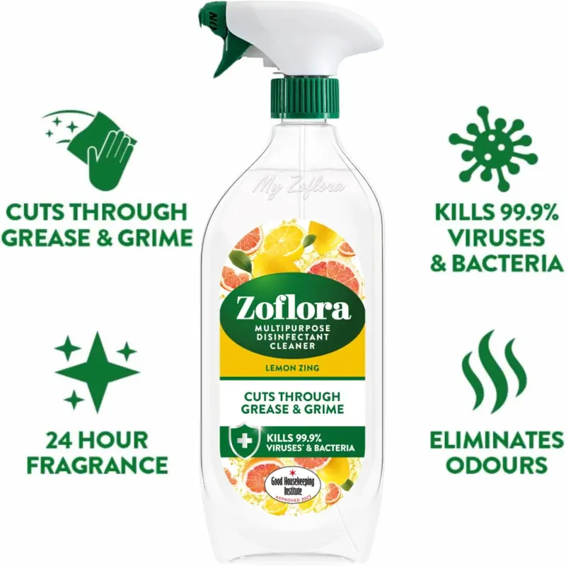 Lemon Zing Multipurpose Disinfectant Trigger Spray, 1 x 800ml, Antibacterial Multi-Surface Cleaner, Pet-Friendly, Kills 99.9% of Bacteria & Viruses 2