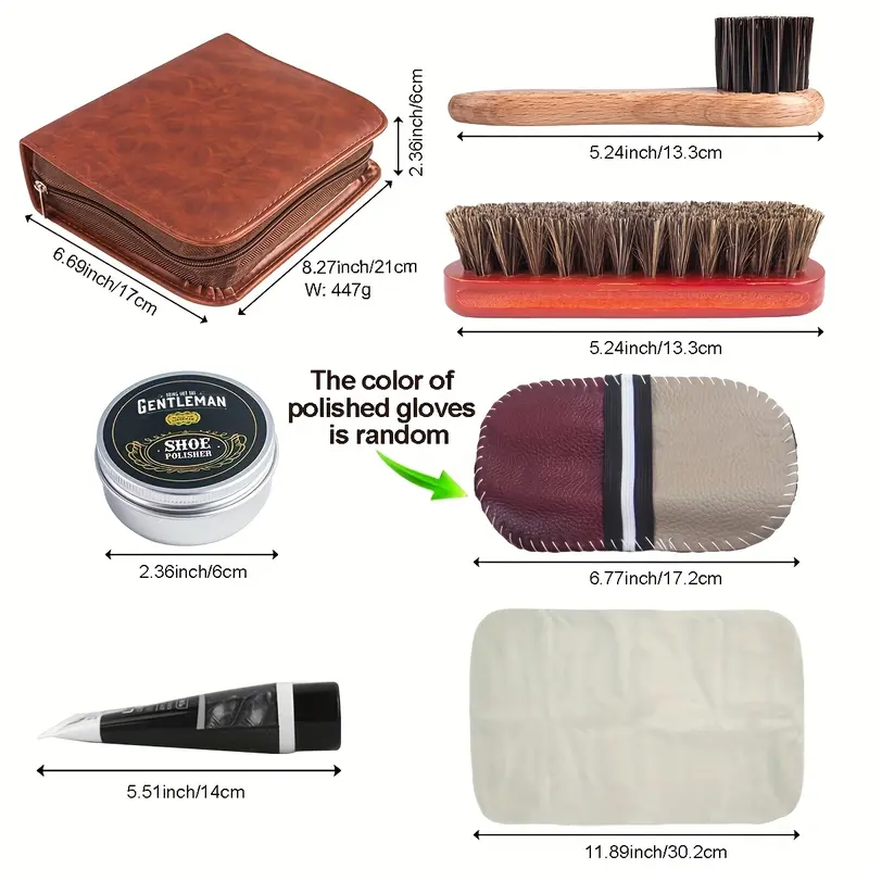 8pcs Brown Faux Leather Pu Shoe Care Kit with Brush - Includes Polish & Accessories for Boots The color of Shoe cloth is random 1