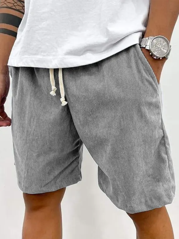 Men's Summer Casual Drawstring Corduroy Vintage Shorts 2