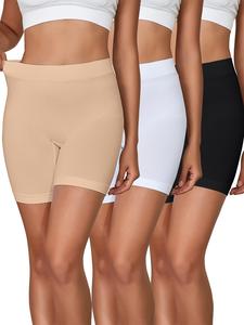 Women's Solid High Waist Tummy Control Safety Shorts, Comfy Breathable Seamless Boyshorts, Women's Underwear for Daily Wear