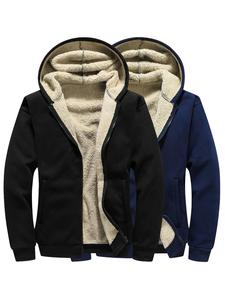 Men's 2pcs Loose Plain Pocket Thermal Lined Zip Up Hooded Jacket, Casual Warm Long Sleeve Zipper Outwear Coat for Fall & Winter, Men Top for Daily Wear, Cold Weather Gear, Menswear