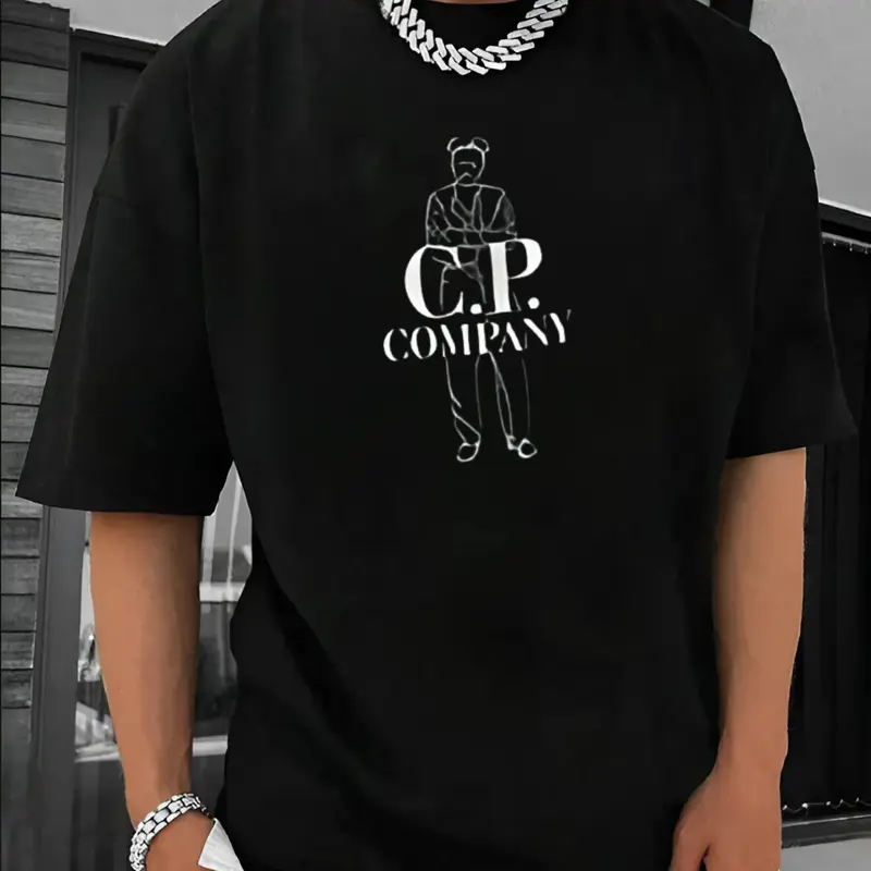 Men's C.P. Company Print Round Neck T-shirt, Casual Short Sleeve T-shirt for Summer, Fashion Men Top for Daily Wear, All Match Top for Summer 1