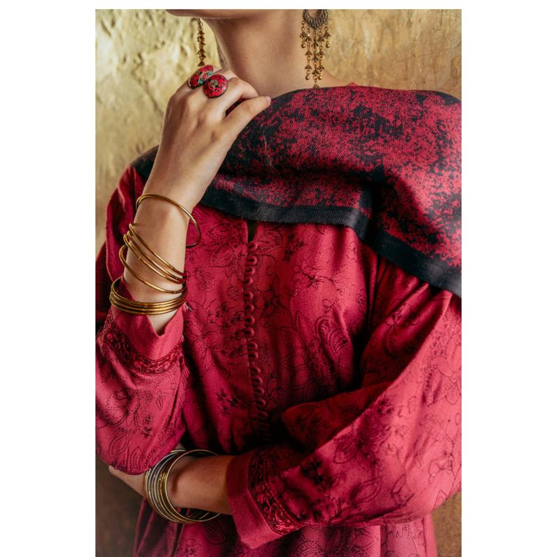 (Red) Embroidered Dhanak Collection Pc Ready to Wear by Casuallite 2