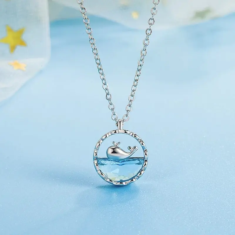 Oceanic Whisper Whale & Wave Necklace K-Drama Inspired Holographic Blue Ocean Wave Pendant | joyaaltd 4