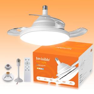 Ceiling Fan Light with Remote Control, Invisible Blades, Ceiling Fans with Lights Socket, E27 3-speed, Dimmable, Color Temperature Adjustable Fan Light, No Noise, No Flicker, Indoor Lighting for Bedroom, Living Room, Kitchen, Home Decor Light