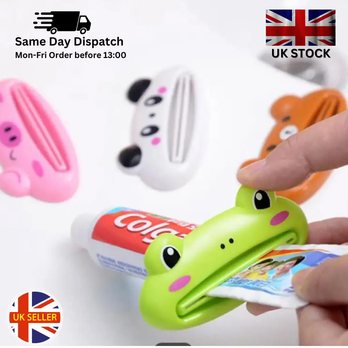 1PC Cartoon Toothpaste Squeezer – Cute & Functional | Brown, White & Green | Mess-Free Bathroom Gadget, Toothbrush, Lightweight