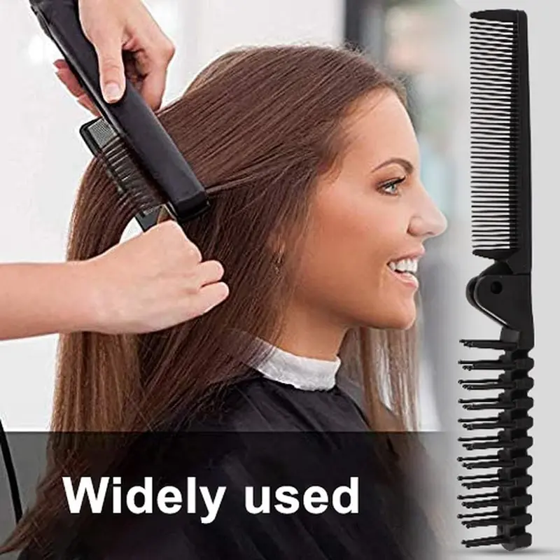 Folding Hair Brush and Comb, Plastic Portable Travel Hair Brush Pocket Hair Comb Double Headed Massage Hair Comb for Thick, Thin Hair (Black) 1