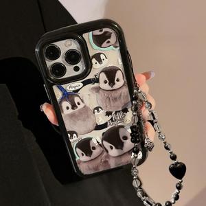 Cute Penguin Pattern Phone Case, Decorative Phone Protector Cover with Lanyard, Phone Accessories Compatible with iPhone 16 15 14 13 12 11 Pro Max