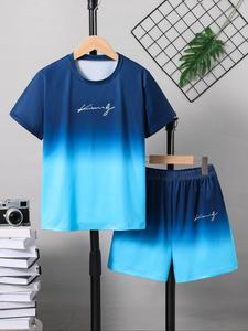 Two-piece Set Boy's Letter Print Short Sleeve Tee & Shorts Set, Casual Round Neck Top & Shorts for Summer, Kids Clothes for Daily Wear