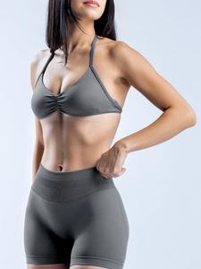 Women's Solid Crop Sports Bra & High Waist Shorts Sports Clothing Set, Sporty Casual Breathable Comfortable Seamless Outfits for Yoga Gym Workout Running, Ladies Sportswear for All Seasons, Workout Sets