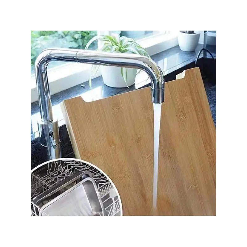Kitchen artifact! Bamboo cutting board with stainless steel tray, mildew-proof cutting board + sliding juice tray, two-in-one design Chopping Knives 1Pcs 5