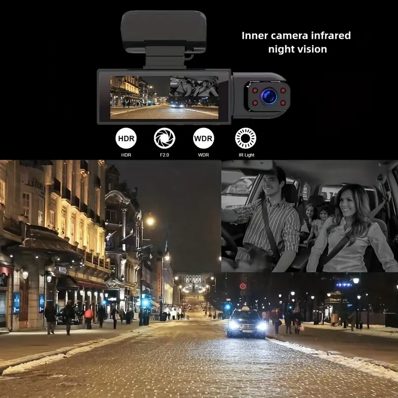 1080P Dual-Camera Car DVR with 8.03cm IPS Screen - Front & Interior View, Loop Recording, Wide Angle Lens, Infrared Night Vision, Rechargeable Battery 7