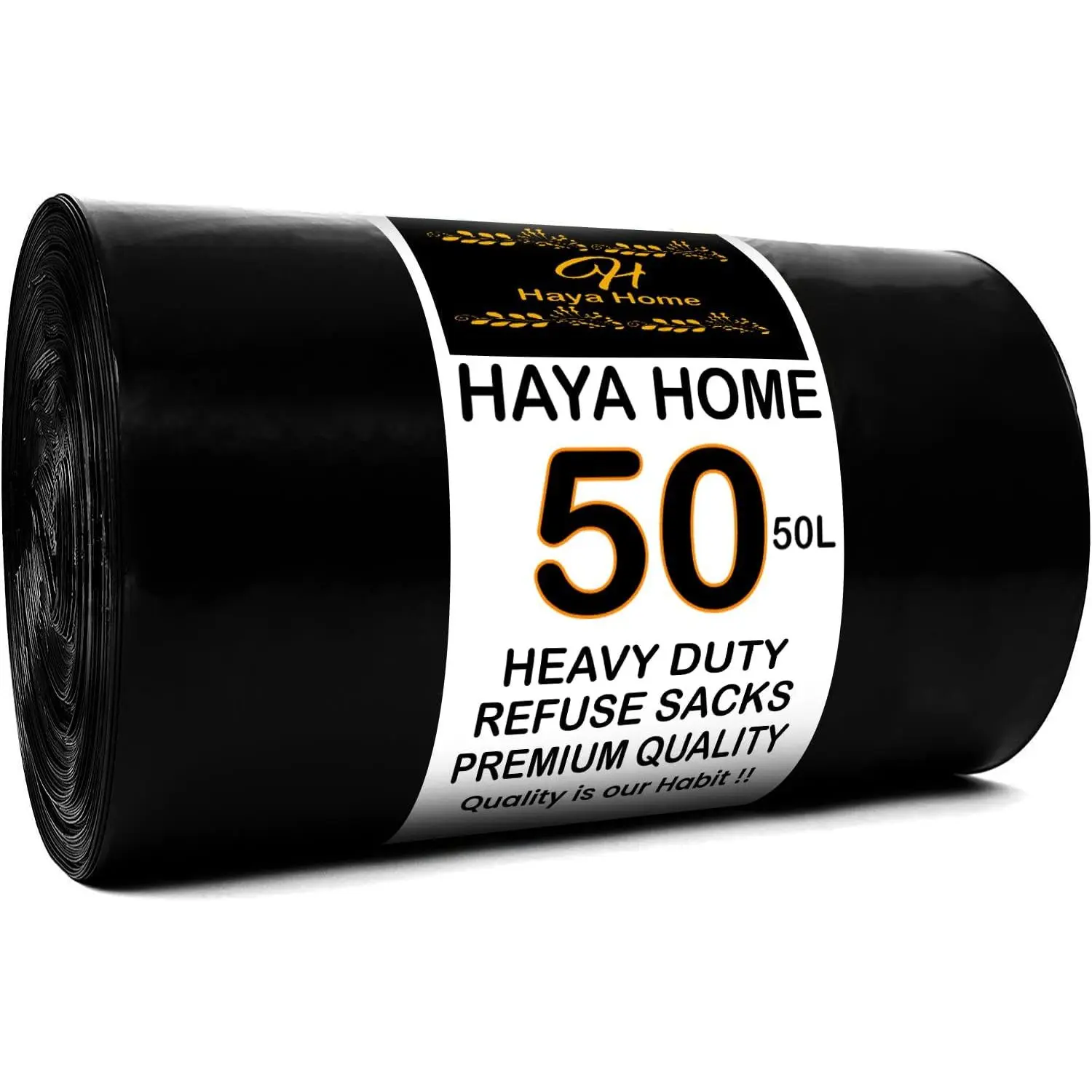 50L 50 Bin Bags Heavy Duty Bin Liners, Black Plastic Refuse Sacks large Garbage Waste Dustbin Bags for Kitchen Home Office DIY Garden from Recycled Material