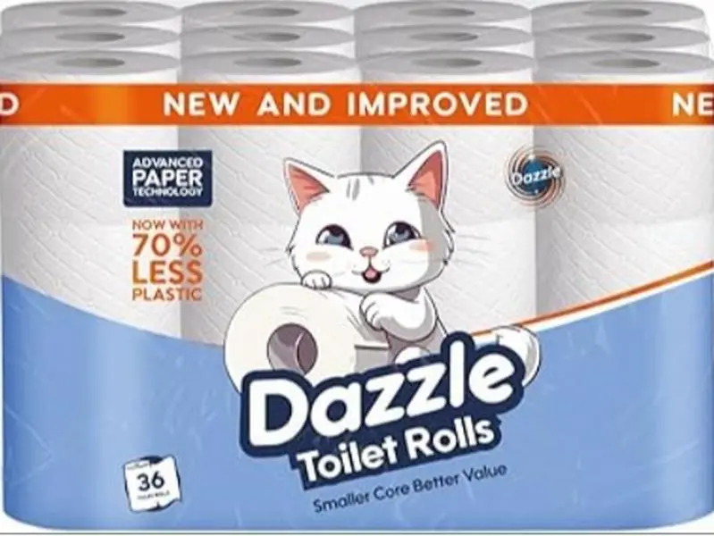 36 Dazzle Large Pack White Toilet Rolls – High- Quality Embossed Economical Toilet Tissue -Now with 70% Less Plastic 0