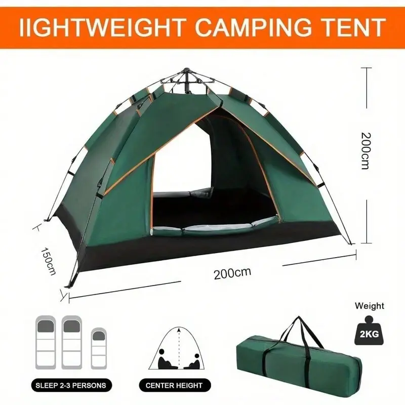 Camping Tent Automatic Dome Tent For 2-3 Person Waterproof And Windproof With Double Layers And Removable Tarpaulin For Camping In The Garden Lightweight Camping 2
