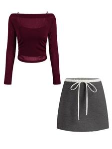 Women's Solid Color Top & Cami Top & Skirt Set, Casual Fashion Cozy Three-piece Outfits for Daily Outdoor Wear, Women Clothes for Spring Fall